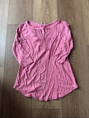 Poetry Women's Pink Crochet-Detail 3/4 Sleeve Top